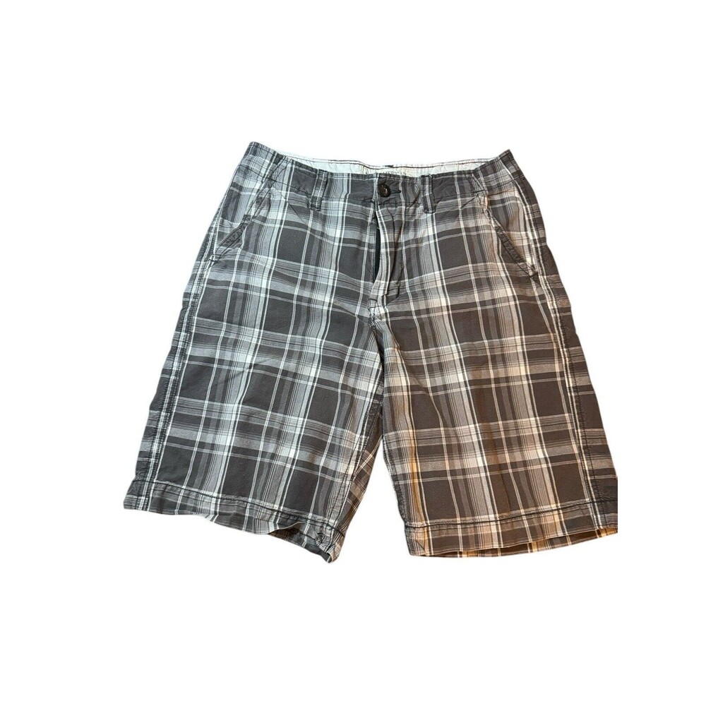 Vintage 2010 American Eagle Shorts Mens Gray 32 Plaid Flat Front Bermuda 11”